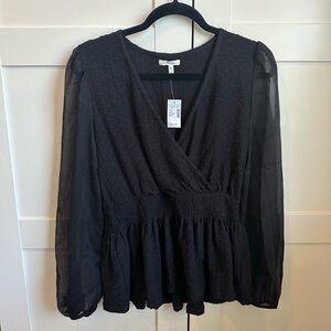 Sheer Sleeve Peplum Blouse